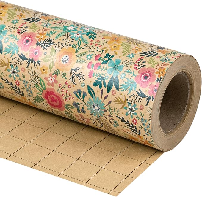 WRAPAHOLIC Kraft Floral Wrapping Paper Roll - Image 2