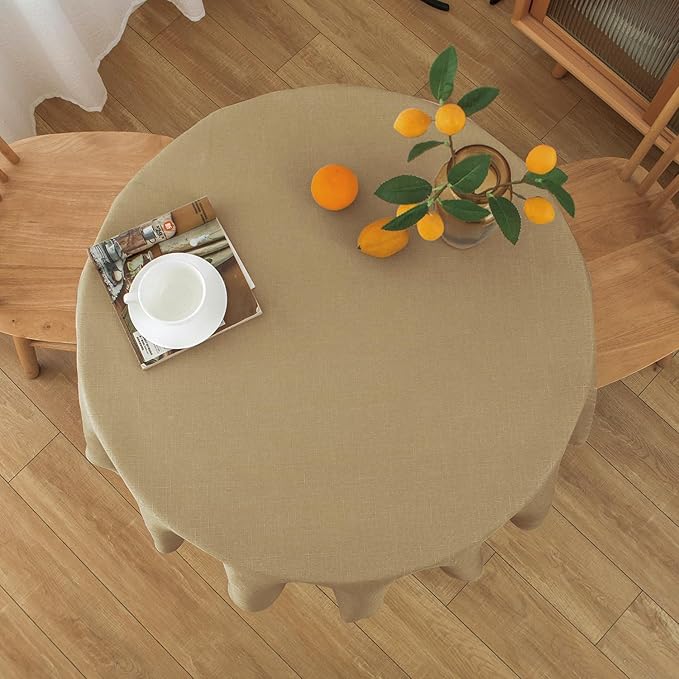 NLMUVW Round Linen Tablecloth 36 Inch, Small Tan Table Cloth Farmhouse Water by NLMUVW