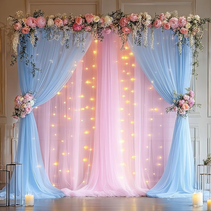 10×10ft Pink Blue Tulle Backdrop Curtain - Image 5