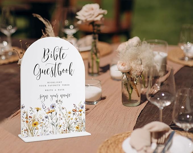 Wedding Signs for Ceremony and Reception, Boho Floral Acrylic Bible Guestbook - Image 4