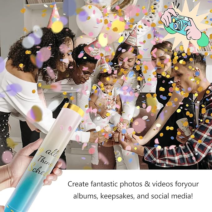 6 Pack Gender Reveal Confetti Cannon, 12 Inch Pink Biodegradable Confetti - Image 4