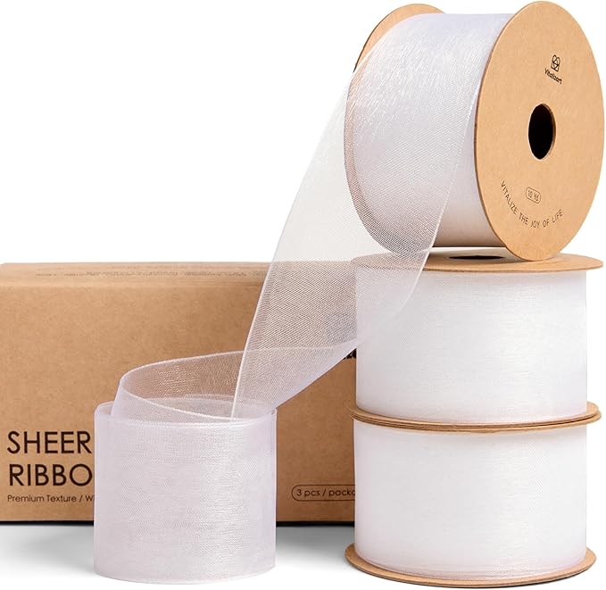 Vitalizart White Organza Ribbon 1.5" x 30 Yd Sheer Ribbons by Vitalizart