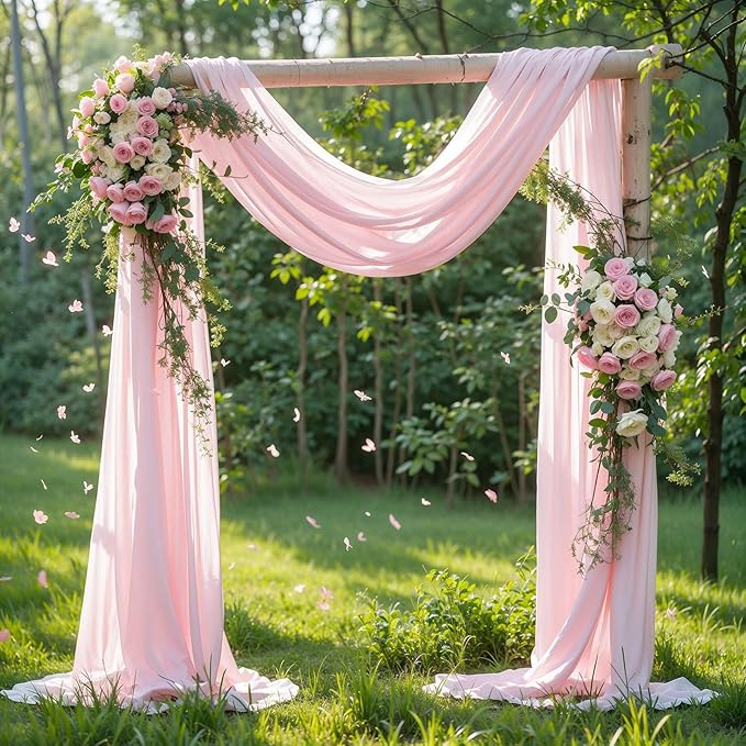 Wedding Arch Draping Fabric 2 Panels 18Ft Blush Chiffon Fabric Drapes Arbor by Partisky