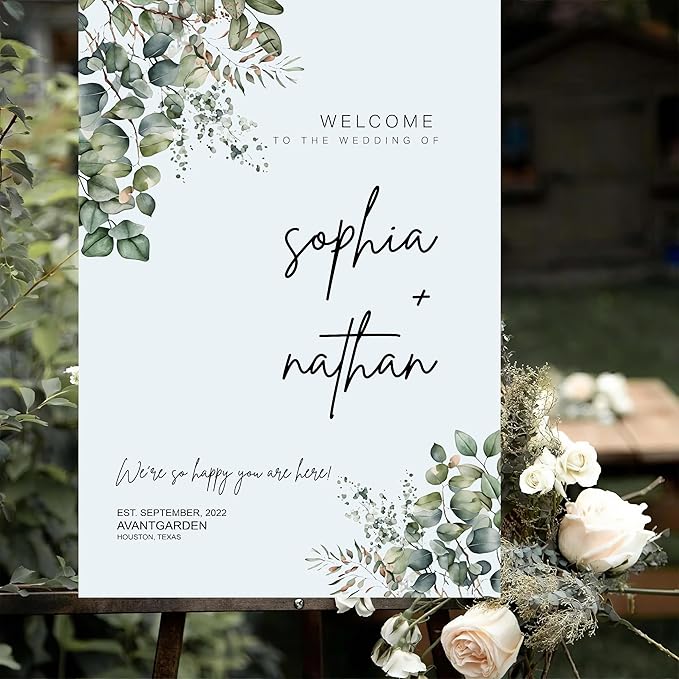 Wedding welcome sign, Modern greenery eucalyptus wedding sign - Image 3