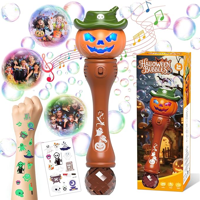 Halloween Bubble Machine Wand for Kids, Light up & Music Pumpkin Bubble Wand-1 by Cmiolacuna