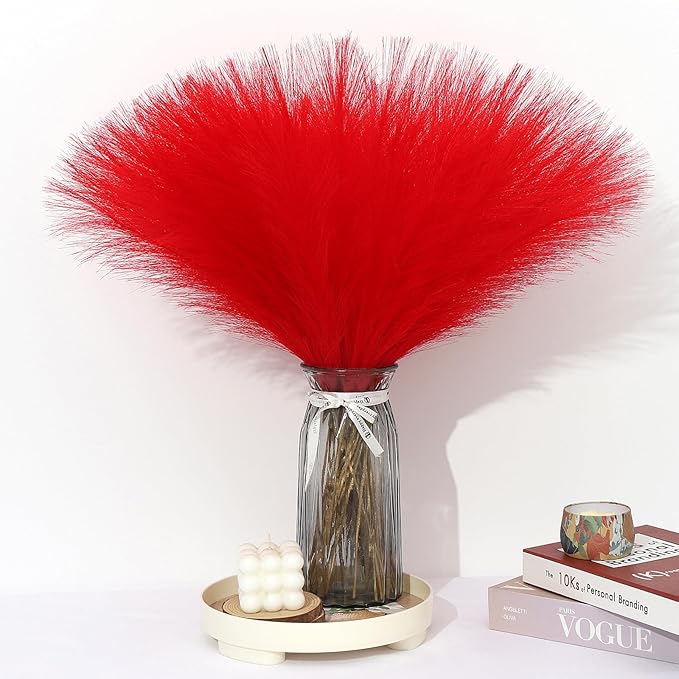 Red Pampas Grass Decor 30 Pcs 21.7 Inch Faux Pampas Grass Bulk Artificial Dried by Unknown