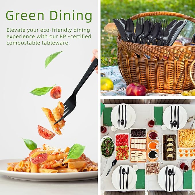 Black Compostable Silverware, Plastic 120 Forks 120 Spoons 60 Knives, Non - Image 5