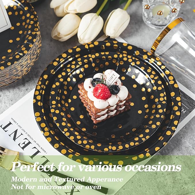 Lullaby 200PCS Black Paper Plates, Disposable Graduation Plates - Image 5
