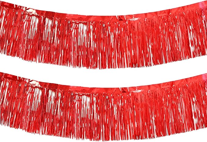 Red Foil Fringe Garland 10FT 2packs, Metallic Foil Tinsel Fringe Banners by Acuteye