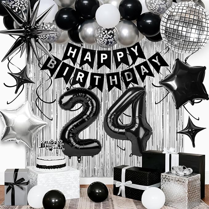 24th Birthday Decorations for Men Women, Fringe Curtains Kit by Birthdaypartyexpert