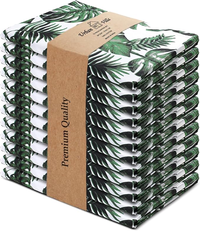Urban Villa Cloth Napkins Tropical Print 100% Cotton Absorbent Dinner Napkins by CottonTrends