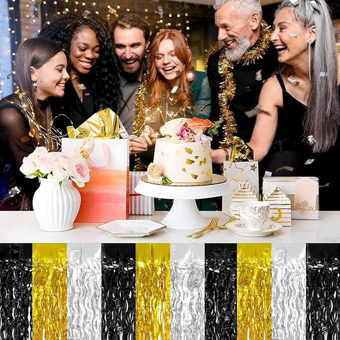 4P Wavy Metallic Tinsel Foil Fringe Table Skirts - Image 5