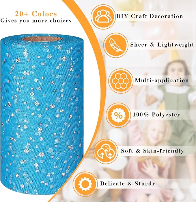 Glitter Tulle Rolls, 6” by 50 Yards Netting Fabric Tulle - Image 2