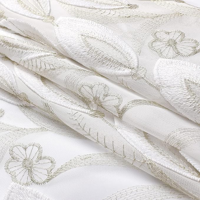 VISIONTEX White Sheer Voile Curtains, Decorative White Embossed Drip Rod Pocket - Image 6
