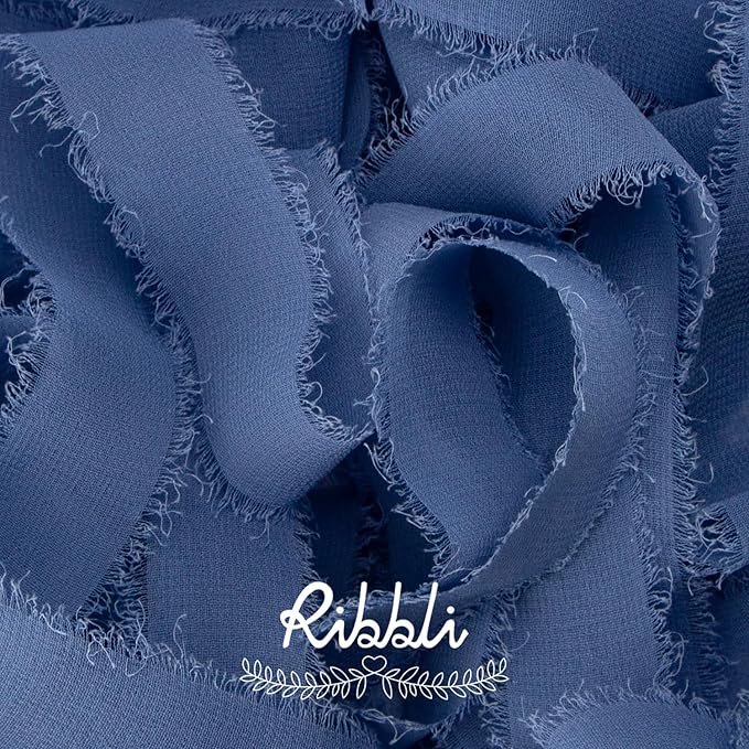 Ribbli Dusty Blue Ribbon 1 Inch x 3 Rolls Total 24 Yards Blue Handmade Fringe - Image 2