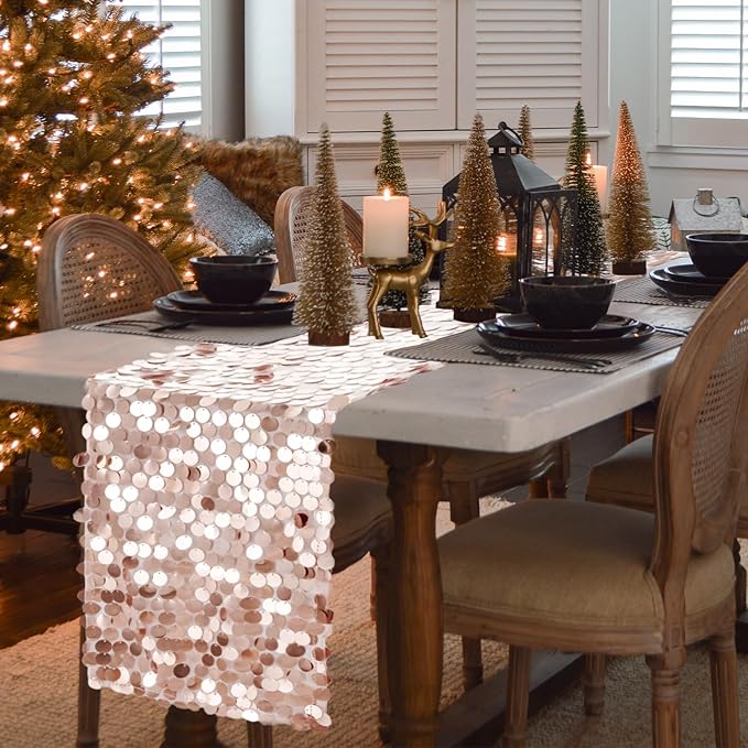 VHH Sequin Table Runner 12 x 108 inches Rose Gold Table Runner, Glitter Runner - Image 2