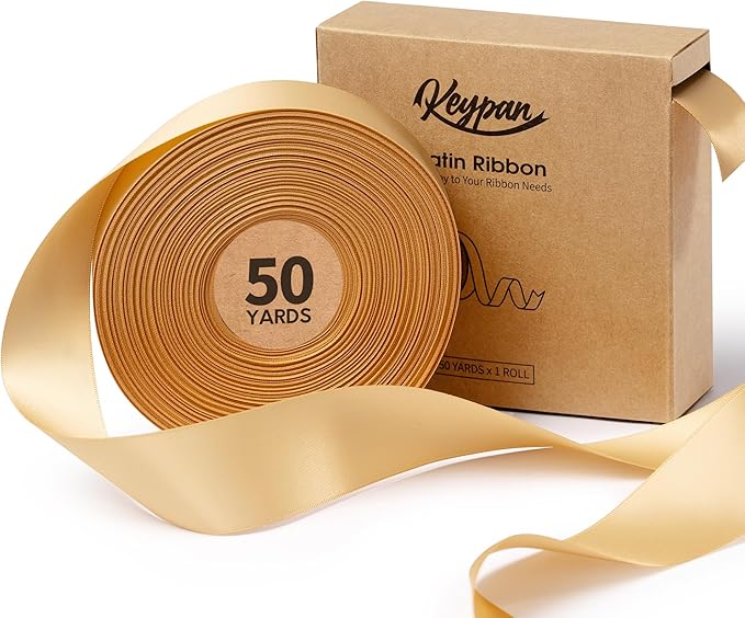 Champagne Satin Ribbon 1-1/2 Inch 50 Yards Double-Faced Polyester Ribbons by Keypan