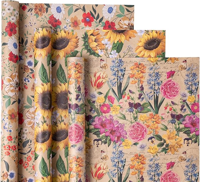 WRAPAHOLIC Kraft Floral Wrapping Paper - Image 2