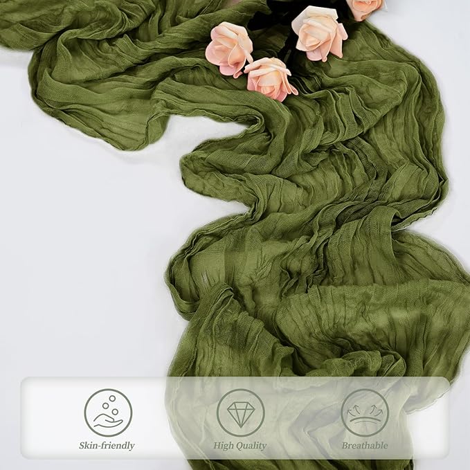 6 Pack Olive Green 10FT Cheesecloth Table Runner Rustic Gauze Cheese Cloth - Image 5