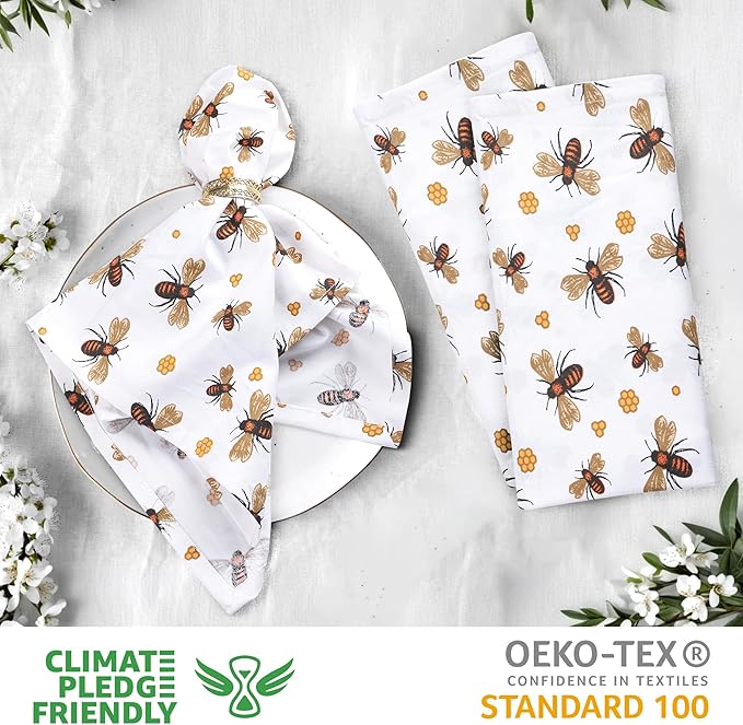 Urban Villa Dinner Napkins Honey Bee Print Cloth Napkins Oversized 20x20 Inches - Image 3