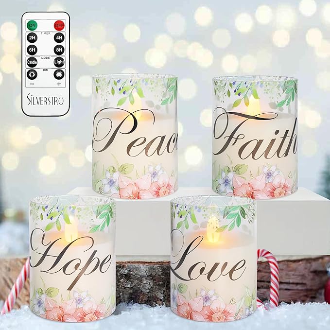 Silverstro Christmas Flameless Candles Glass Flickering Real Wax Floral LED - Image 7