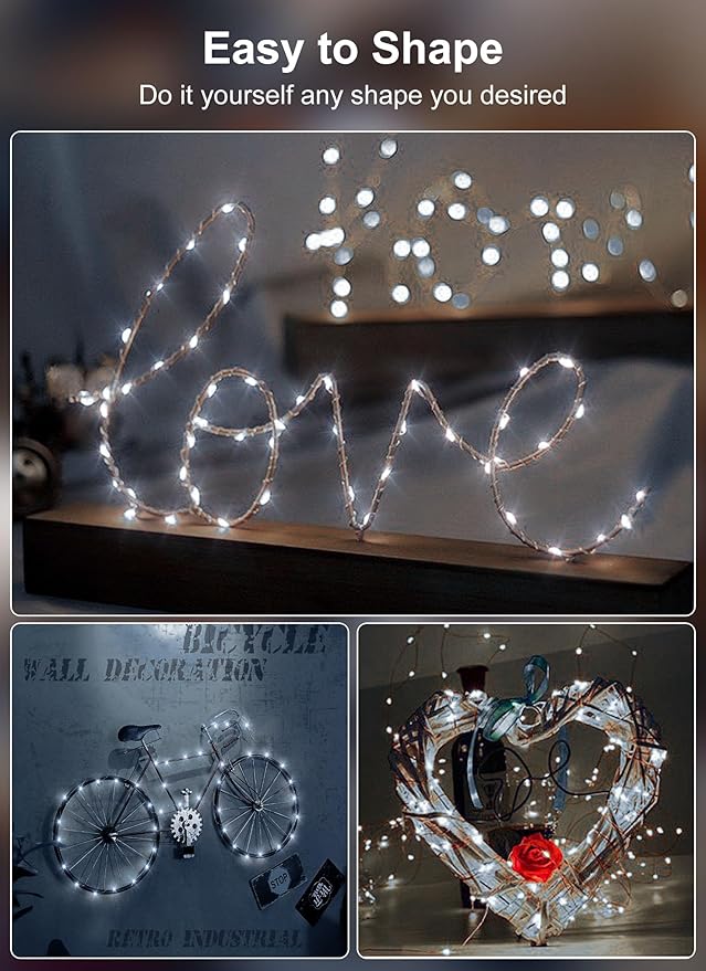33Ft 100LED Outdoor String Lights, Pure White Fairy Lights Battery Operated - Image 3