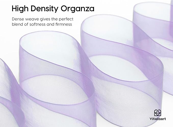 Vitalizart Organza Ribbon 1.5" x 30 Yd Lavender Purple & Cream White Sheer - Image 3
