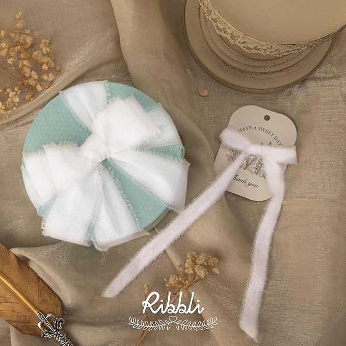 RiRibbli 3 Rolls White Ribbon 1.5 Inch x 18Yards Handmade Cotton Frayed Fringe - Image 5