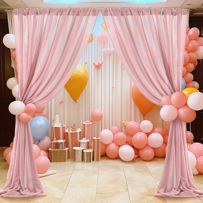 PARTISKY 10ftx10ft Dusty Rose Chiffon Sheer Backdrop Curtains, Wrinkle-Free - Image 7