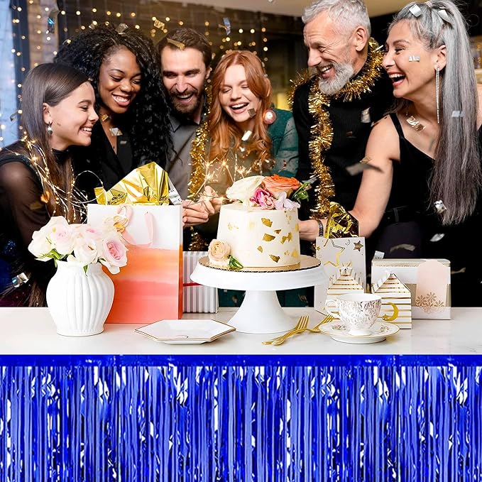 3 Pack 29 x108 Inch Blue Foil Fringe Table Skirts Metallic Banner - Image 7