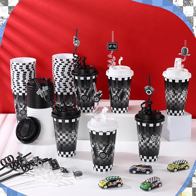 Yungyan 16 Sets Checkered Flag Party Favors Goodie Cups - Image 5