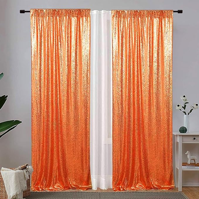 Eternal Beauty Sequin Backdrop Curtains, 2x8 Ft-2 Panels Orange Back Drop - Image 2