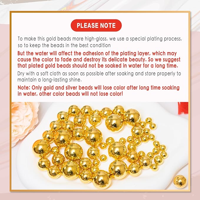 300Pcs Vase Filler BrightGold No Hole Faux Pearl Beads - Image 7