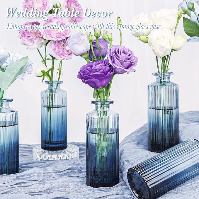 Navy Blue Glass Bud Vases Set of 12, Mini Ribbed Flower Vase - Image 3
