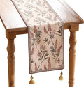 ISAENNE Designer Light Beige Linen Table Runner 71 Inches Long, Vintage Floral by Isaennehomedecoration