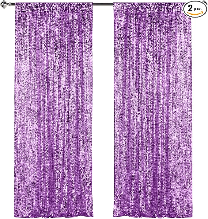 Sugargirl Lavender Purple Sequin Backdrop Curtain 2 Panels 2FTx8FT Glitter by Sugargirl