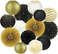 14Pcs Black and Gold Party Decorations, Hanging Paper Lanterns Fans Tissue by Peywot