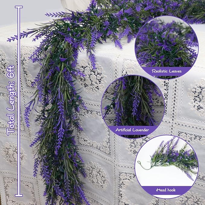 MAKHOT 6Ft Purple Lavender Artificial Garland Decor, Spring Summer All Year - Image 6