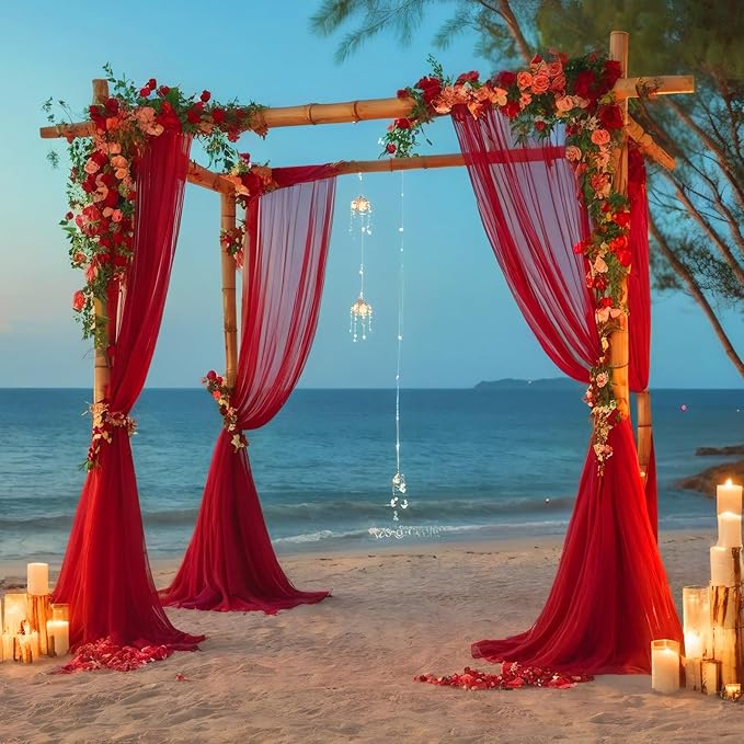 DUOBAO Red Chiffon Backdrop Curtain 5FTx8FT Polyester Curtains - Image 4