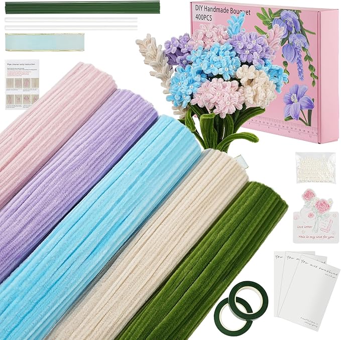 400 Pcs Soft Craft Pipe Cleaners Flowers, 5 Colors Chenille Stems Bulk by upcheirna