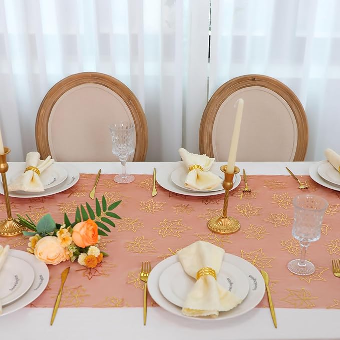 Snowkingdom Terracotta Gold Table Runner 10Ft, Fall Glitter Dining Table - Image 6