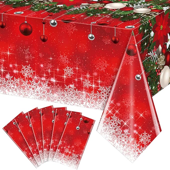 6Pieces Merry Christmas Tablecloth Plastic Christmas Tree Ball Table Cover by JectivsPartyDecorations