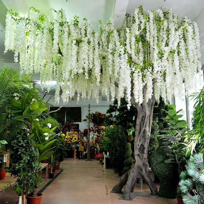 5 Pack White Wisteria Hanging Flowers Garland, 3.77 Feet Artificial Flower Vines - Image 8