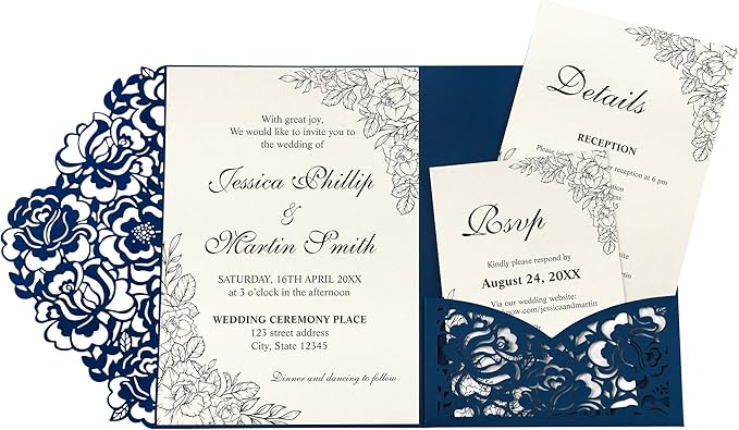 DORIS HOME 50pcs Laser Cut Wedding Invitation Pockets by DorisHome