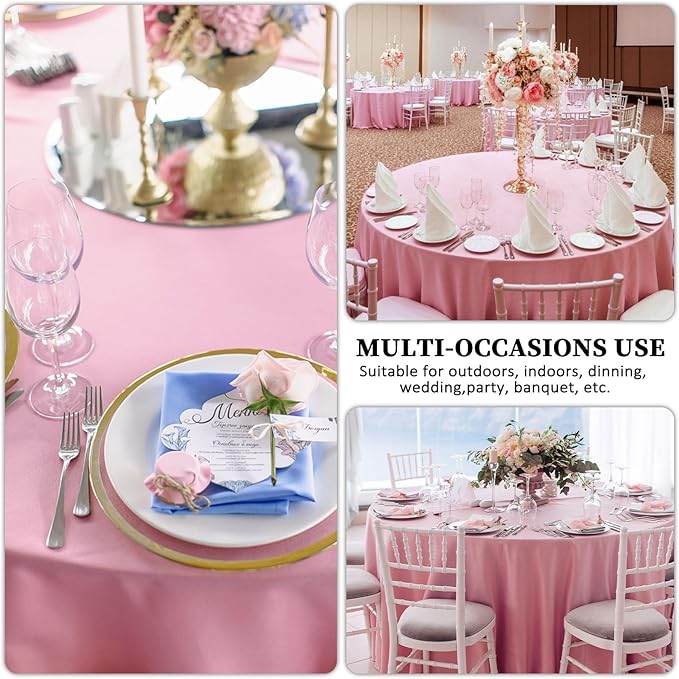 8 Pack Pink Round Tablecloth 120 Inch Stain and Wrinkle Resistant Round Pink - Image 5