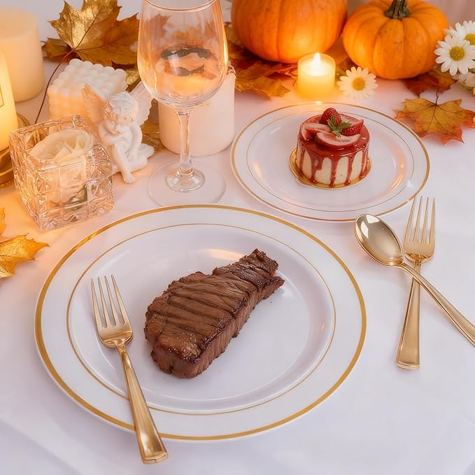 350 Pieces White and Gold Plastic Plates - Image 8