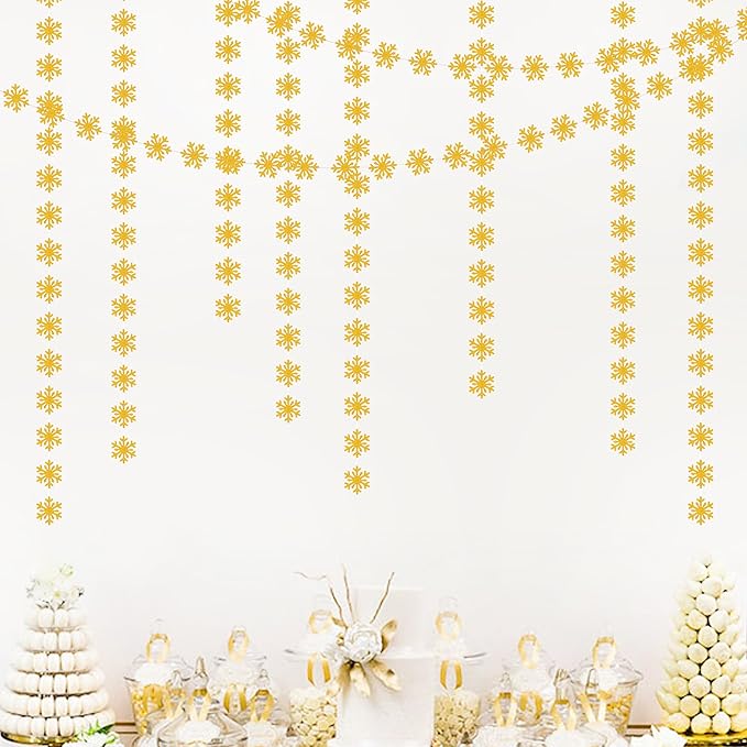Snowflake-Snow Gold Christmas Party-Decoration Garland - 52ft Winter Wonderland - Image 4