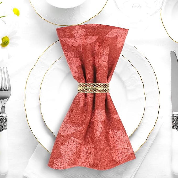 Urban Villa Fall Leaves Print Set of 12 Dinner Napkins 100% Cotton Premium - Image 4