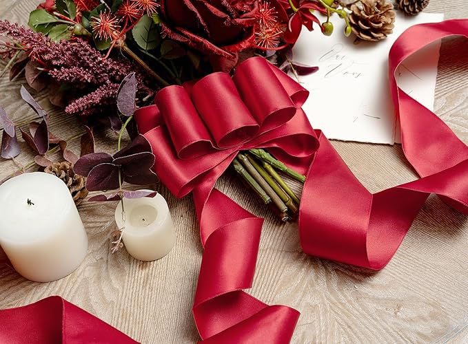 Red Satin Ribbon Double-Faced Wired Ribbons - Image 4