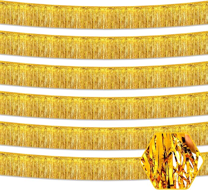 6 Pack 10 Feet Gold Foil Fringe Garland Metallic Tinsel Streamers Banner Wall by Ferwzsr